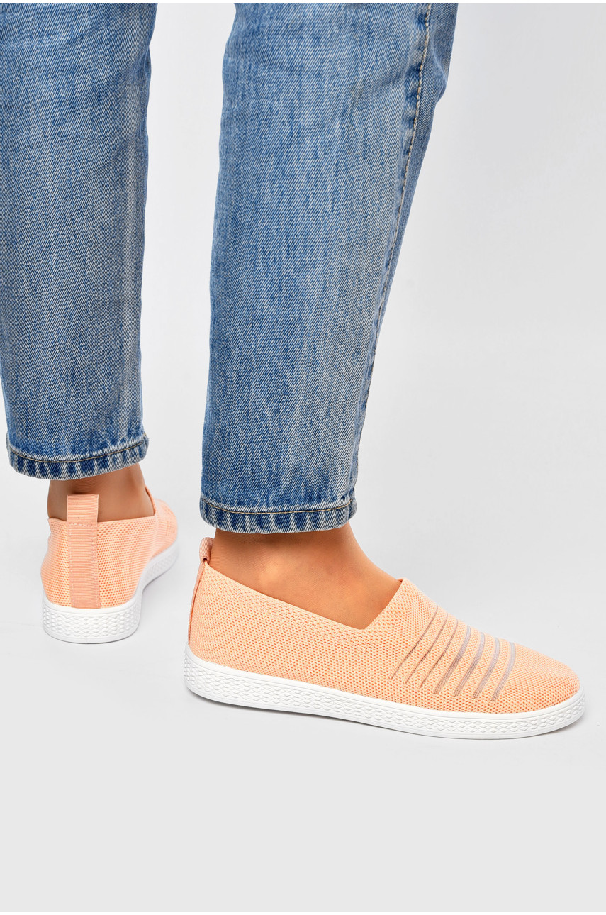 Мокасины женские персикового цвета текстиль 07-5 202118