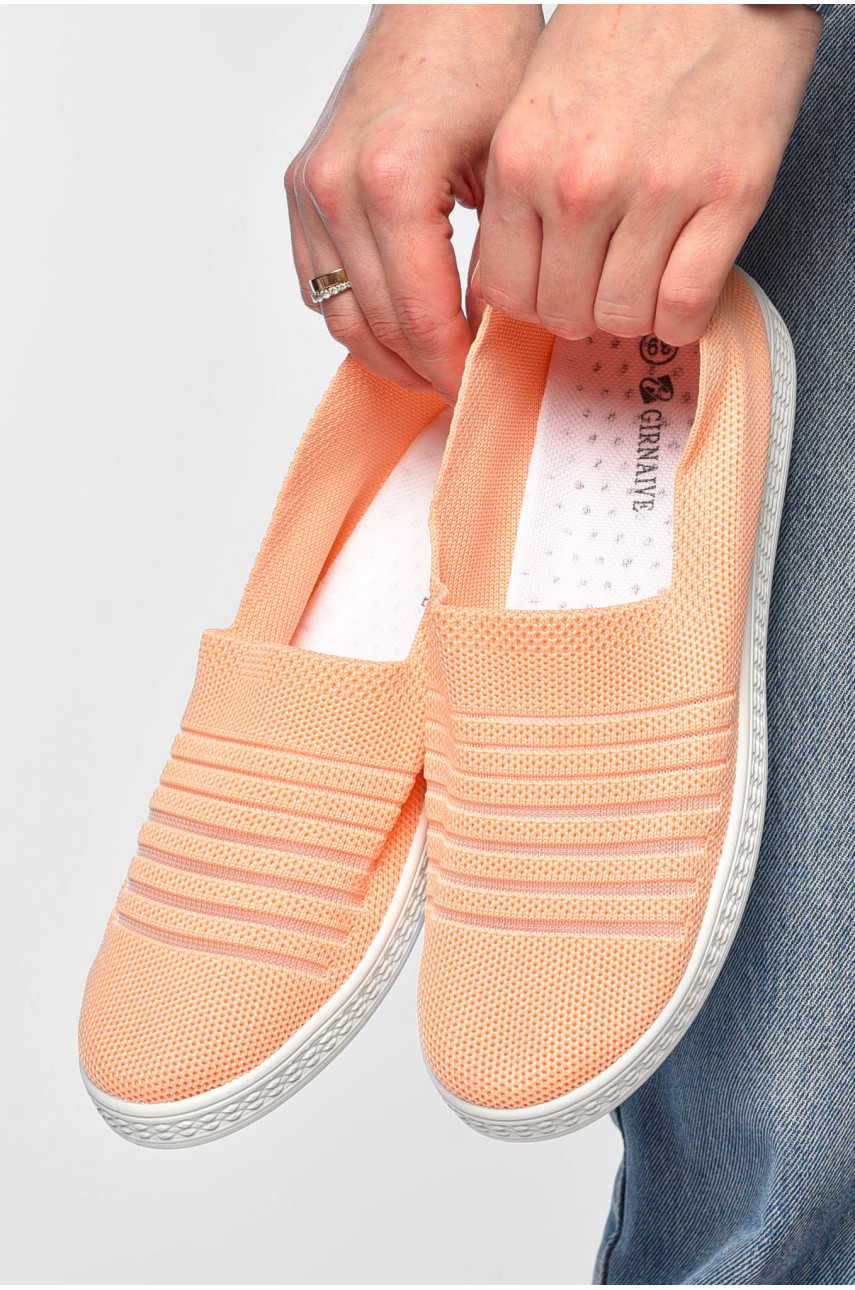 Мокасины женские персикового цвета текстиль 07-5 202118