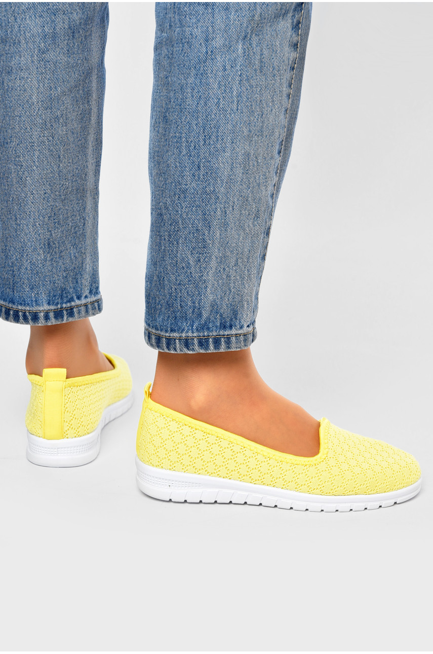 Мокасины женские желтого цвета текстиль В66-2 202122