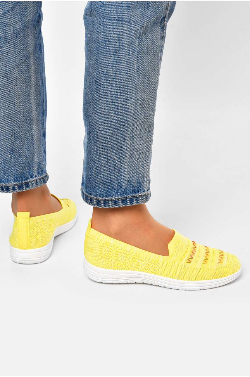 Мокасины женские желтого цвета текстиль В64-6 202123