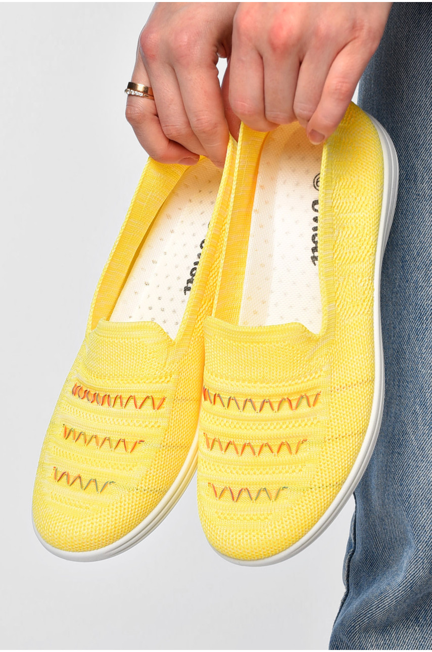 Мокасины женские желтого цвета текстиль В64-6 202123