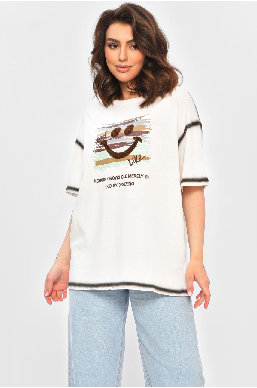 Футболка жіноча напівбатальна молочного кольору з принтом 85996 202127