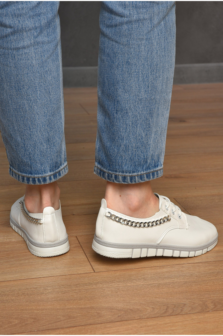 Мокасины женские белого цвета на шнуровке 126-26 202160