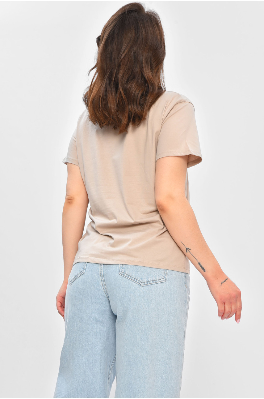 Футболка жіноча однотонна бежевого кольору 9112 202204