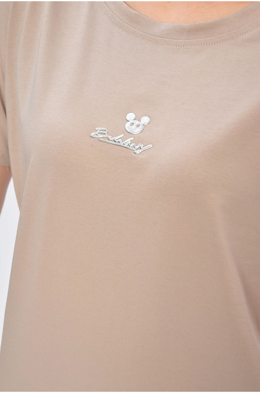 Футболка жіноча однотонна бежевого кольору 9112 202204