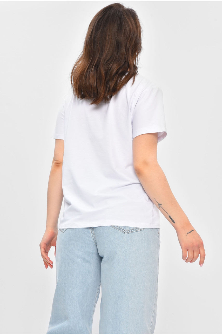 Футболка жіноча однотонна білого кольору 9112 202209 Футболка жіноча однотонна білого кольору 9112 202209