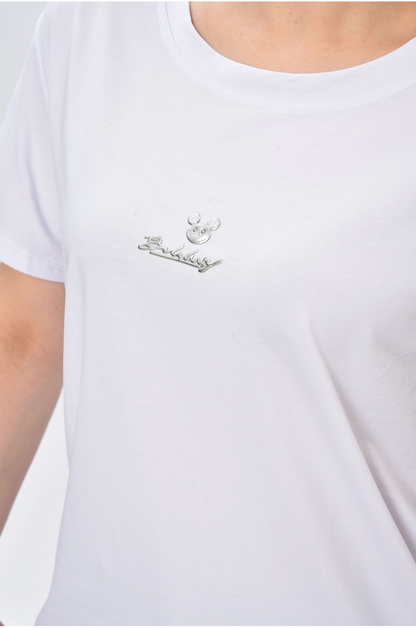 Футболка жіноча однотонна білого кольору 9112 202209 Футболка жіноча однотонна білого кольору 9112 202209