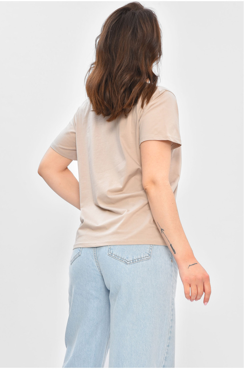 Футболка жіноча однотонна бежевого кольору 9116 202210 Футболка жіноча однотонна бежевого кольору 9116 202210