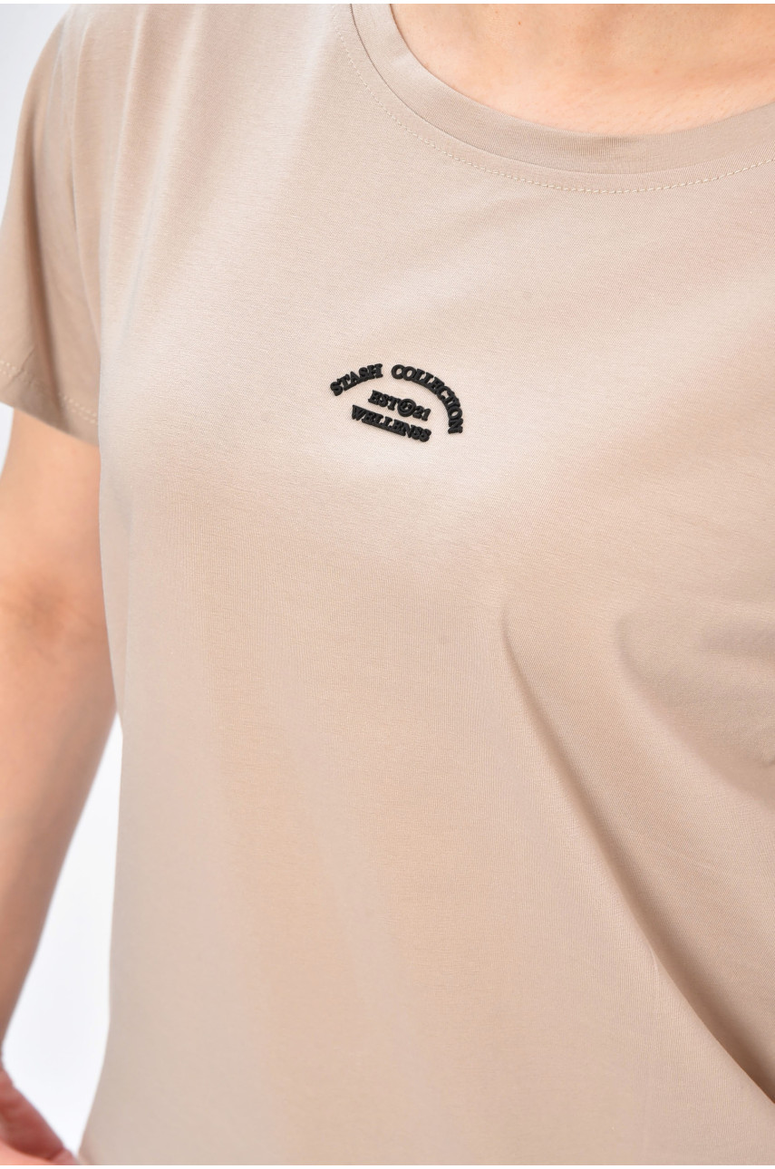Футболка жіноча однотонна бежевого кольору 9116 202210 Футболка жіноча однотонна бежевого кольору 9116 202210