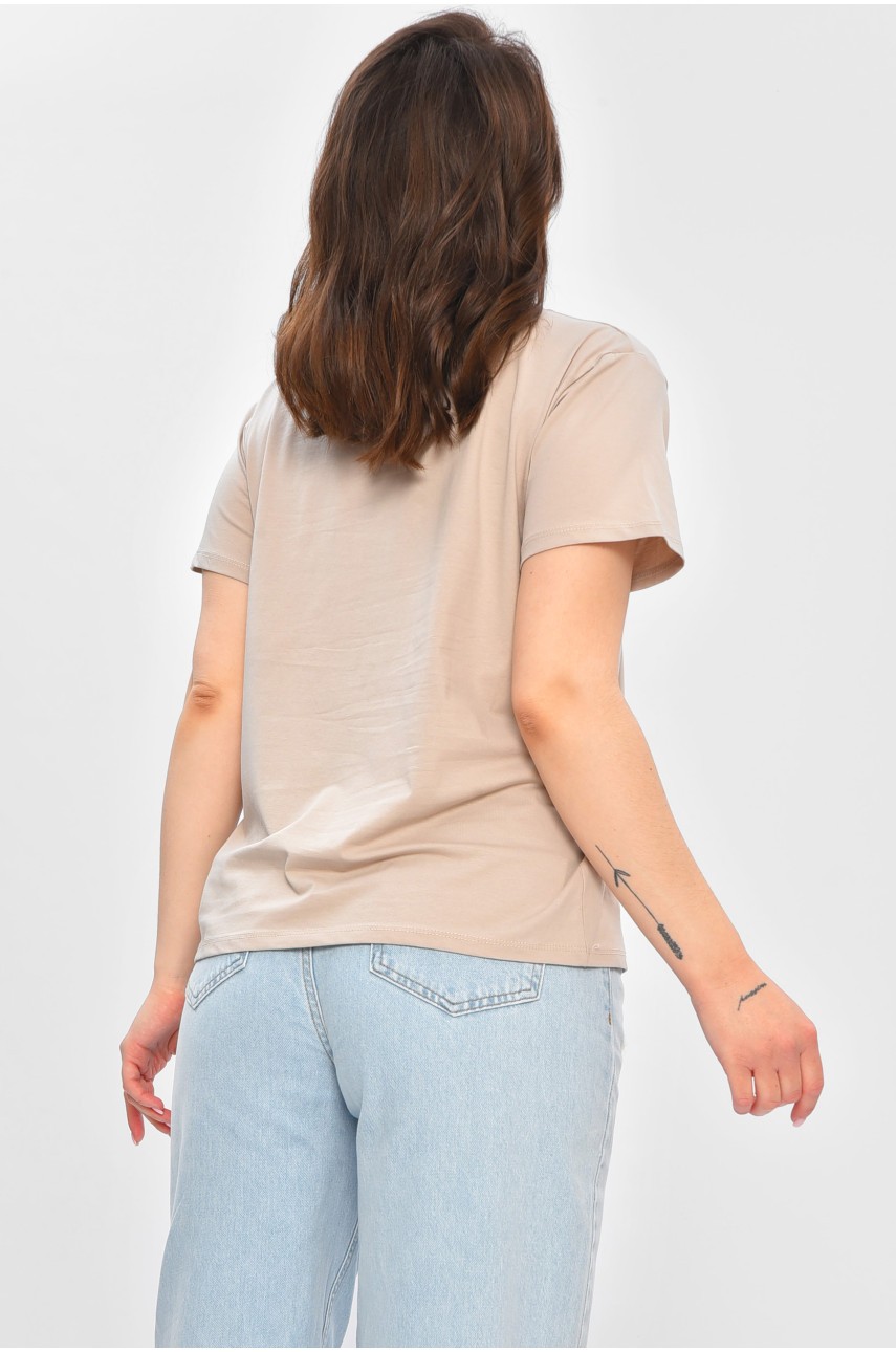 Футболка жіноча однотонна бежевого кольору 9116 202212