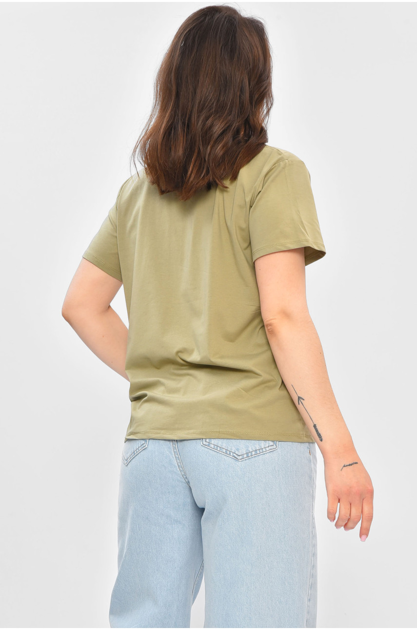 Футболка женская однотонная оливкового цвета 9116 202215