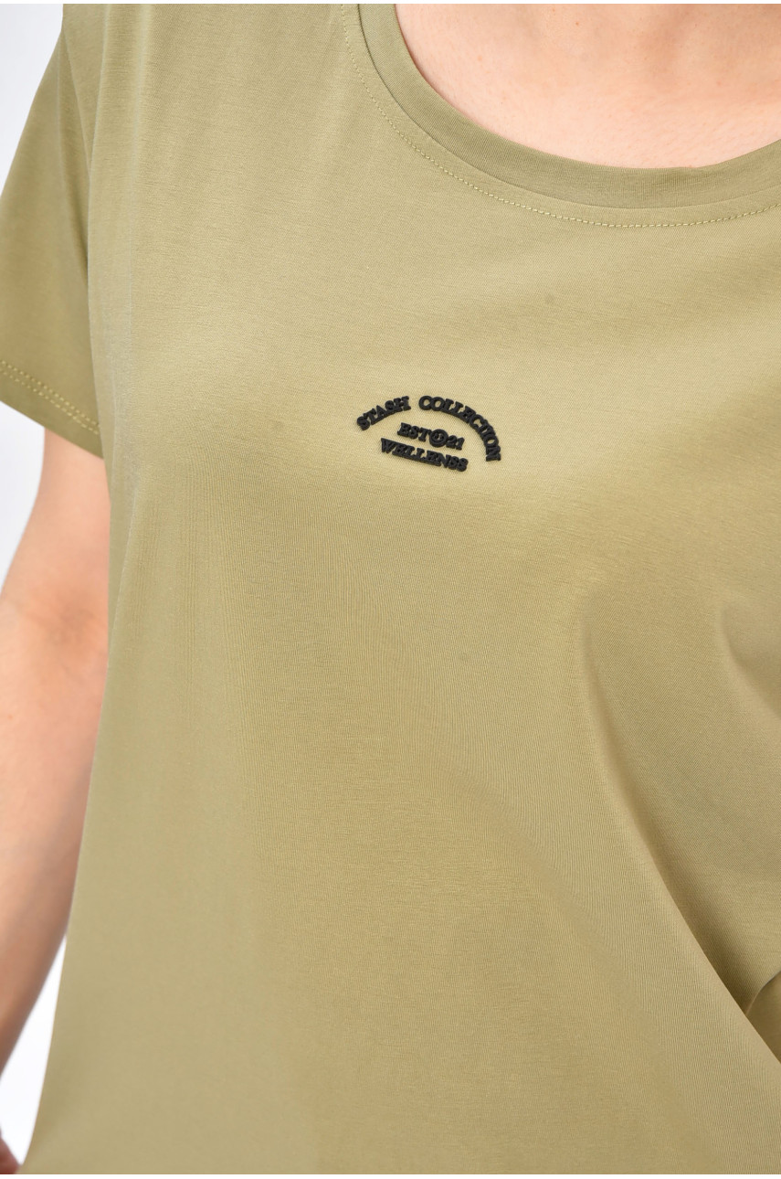 Футболка женская однотонная оливкового цвета 9116 202215