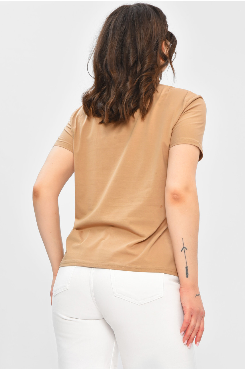 Футболка жіноча бежевого кольору з принтом 8684 202250 Футболка жіноча бежевого кольору з принтом 8684 202250