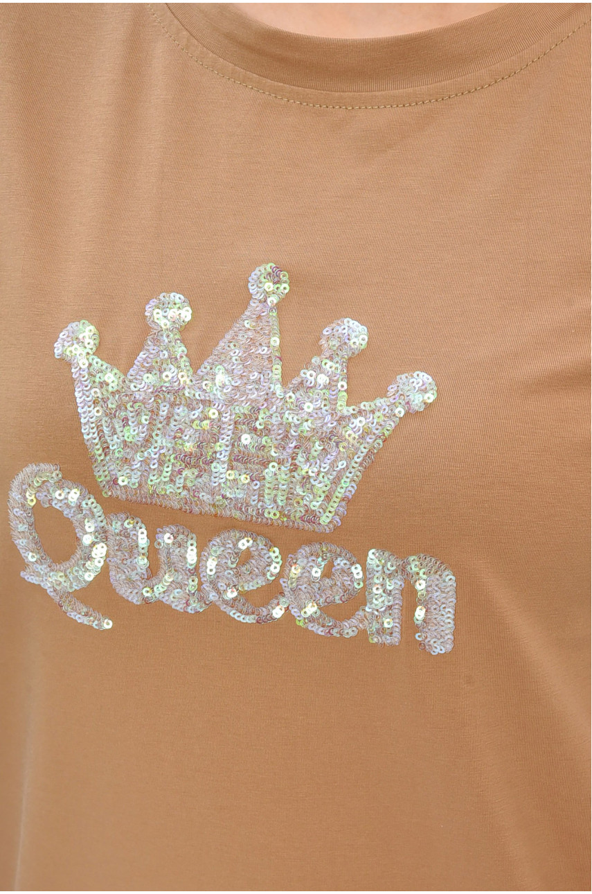 Футболка жіноча бежевого кольору з принтом 8684 202250 Футболка жіноча бежевого кольору з принтом 8684 202250