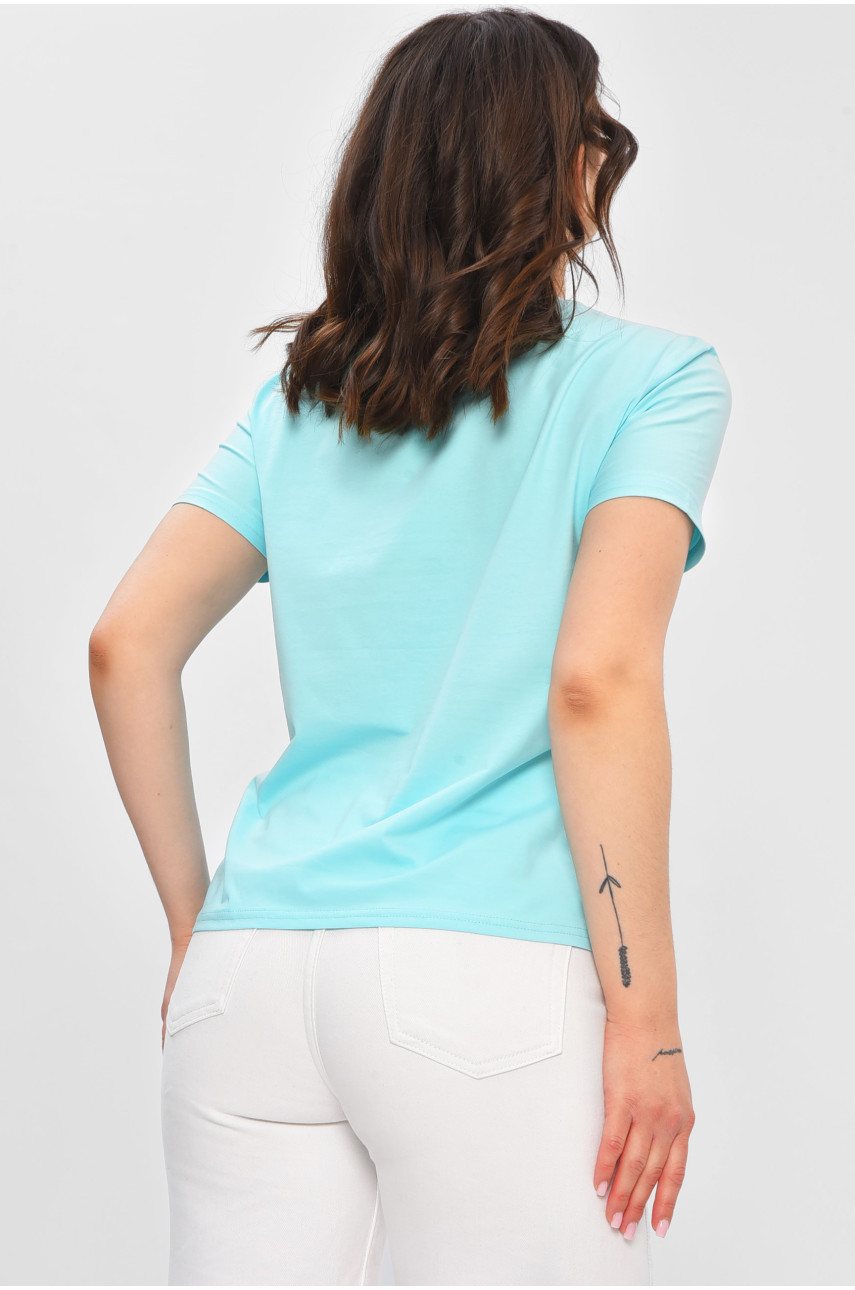 Футболка жіноча блакитного кольору з принтом 8684 202251 Футболка жіноча блакитного кольору з принтом 8684 202251