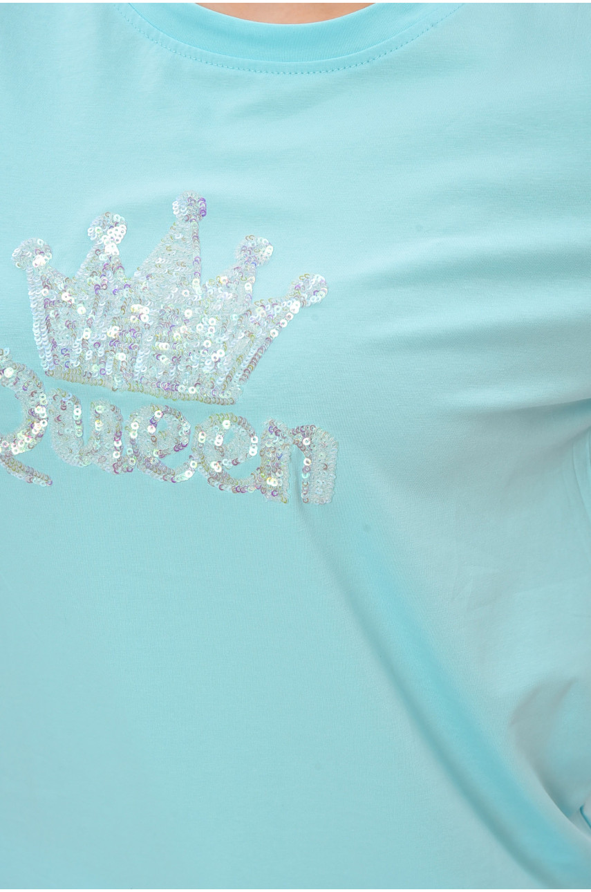 Футболка жіноча блакитного кольору з принтом 8684 202251 Футболка жіноча блакитного кольору з принтом 8684 202251