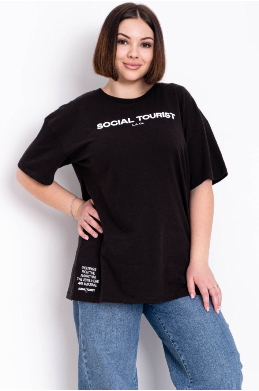 Футболка жіноча батальна чорного кольору з принтом 4975-15 202254