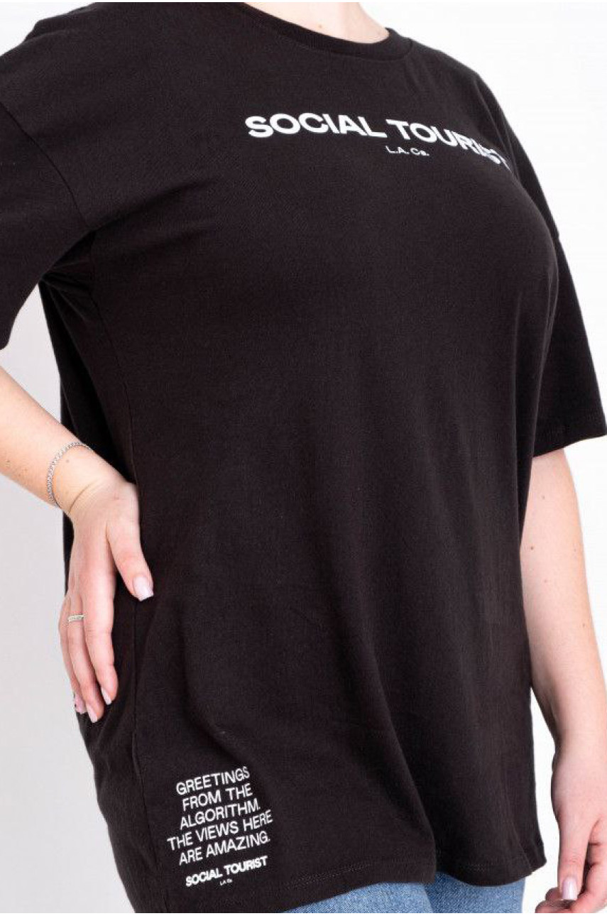 Футболка жіноча батальна чорного кольору з принтом 4975-15 202254