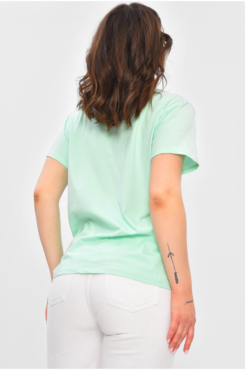 Футболка жіноча однотонна м'ятного кольору з написом 9113 202315