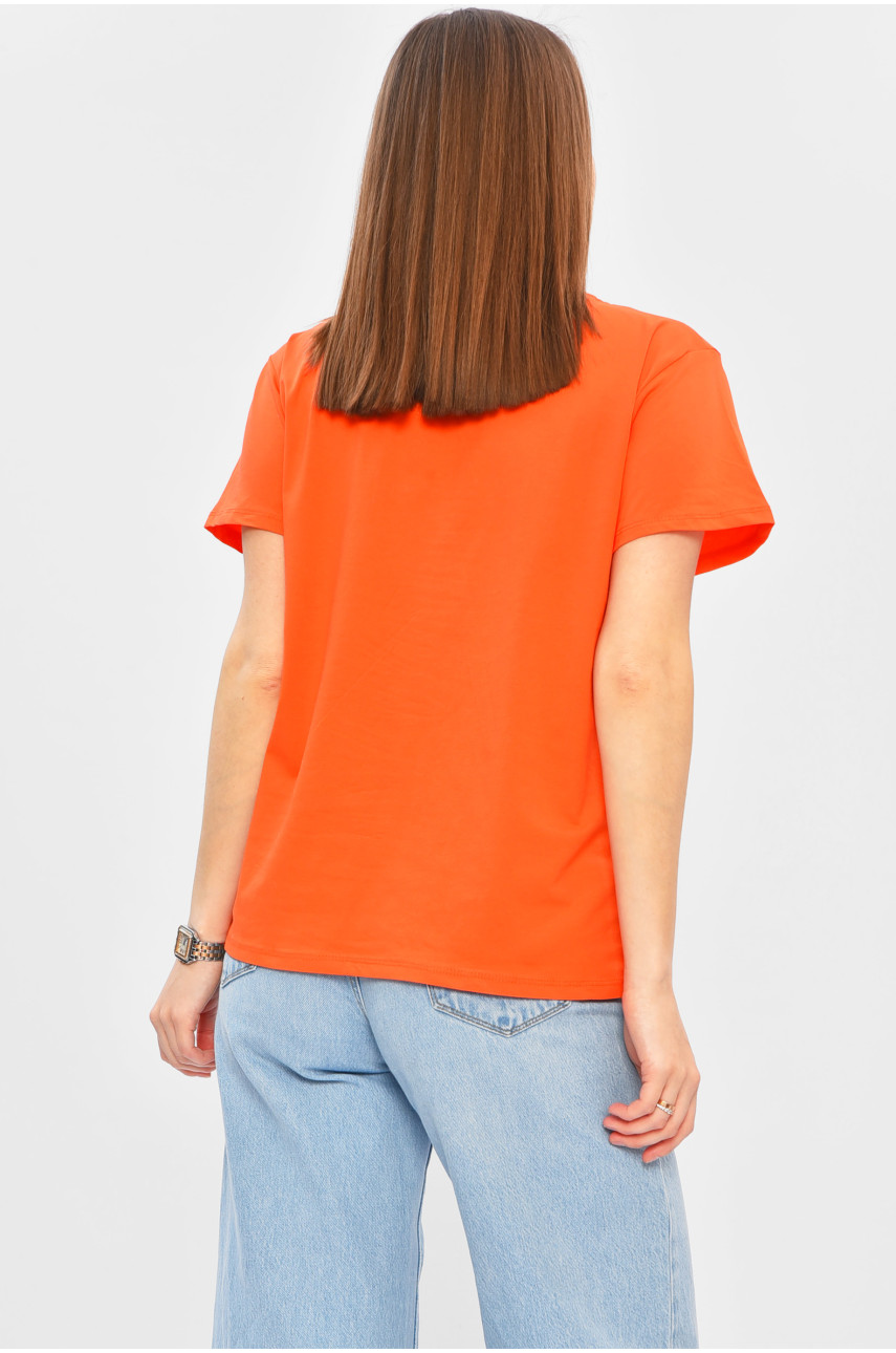 Футболка женская однотонная оранжевого цвета с надписью 9113 202320 Футболка женская однотонная оранжевого цвета с надписью 9113 202320