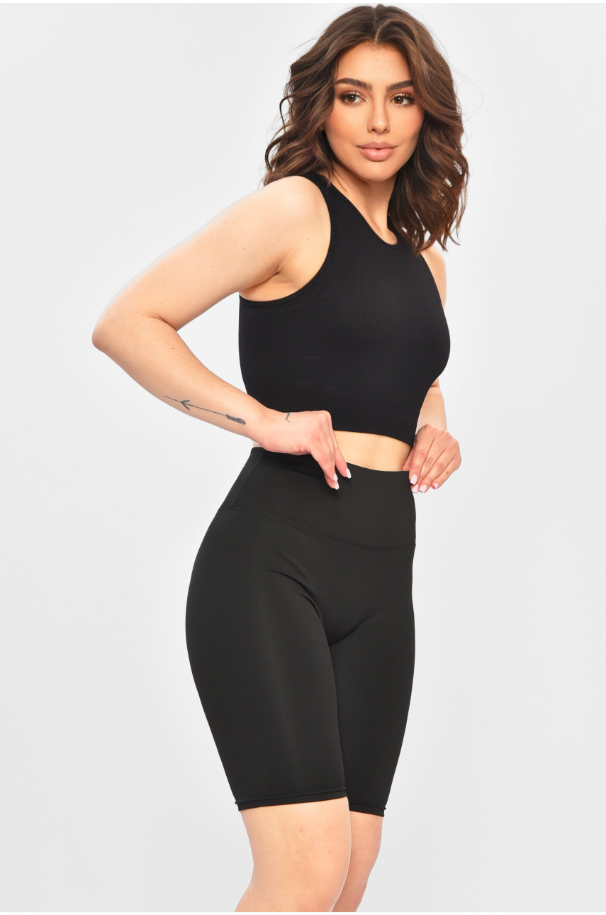 Велосипедки женские однотонные черного цвета А751 202337 Велосипедки женские однотонные черного цвета А751 202337