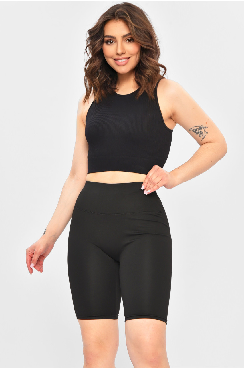 Велосипедки женские однотонные черного цвета А751 202337 Велосипедки женские однотонные черного цвета А751 202337