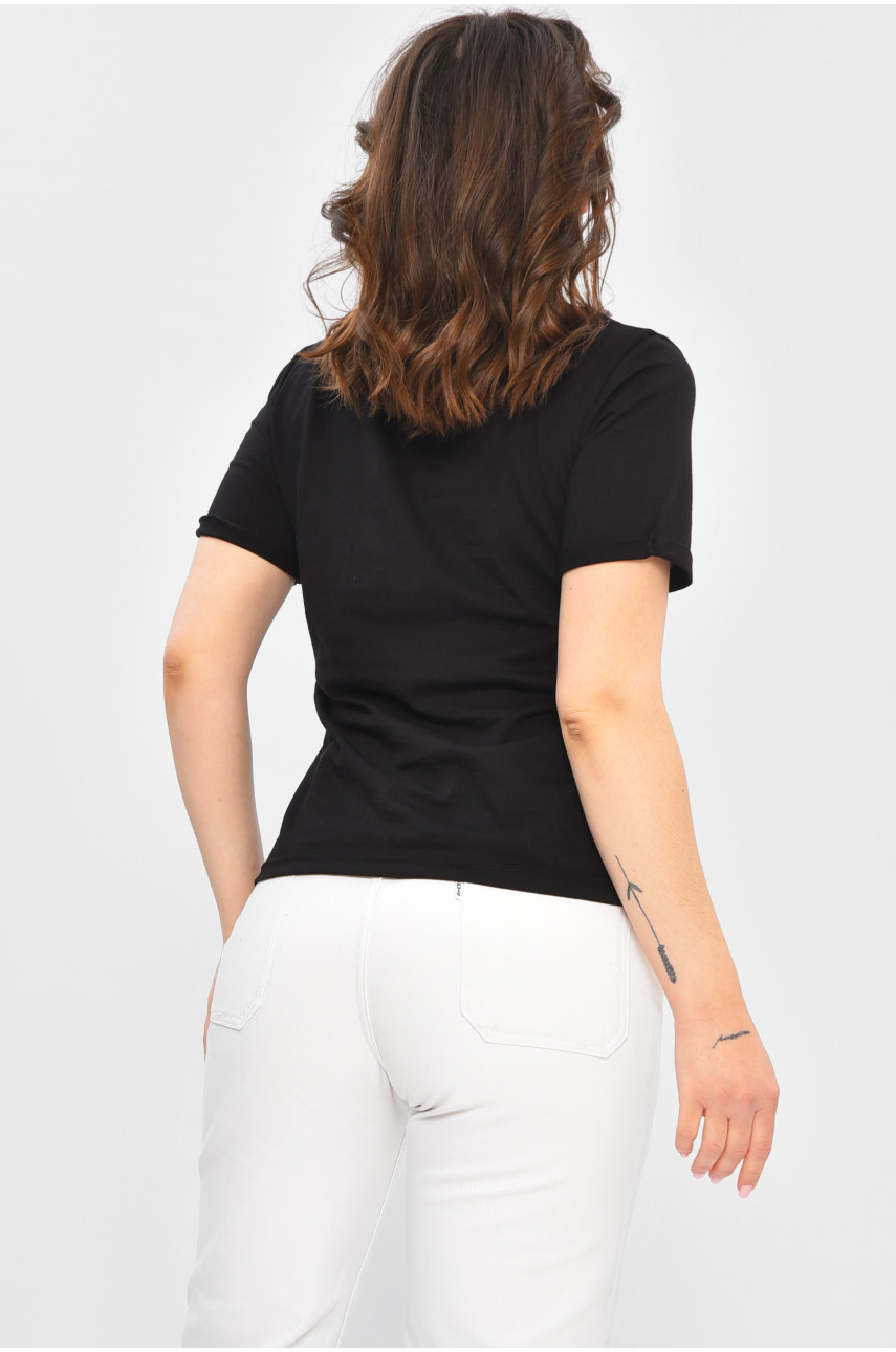 Футболка женская однотонная черного цвета с надписью 57376 202439 Футболка женская однотонная черного цвета с надписью 57376 202439