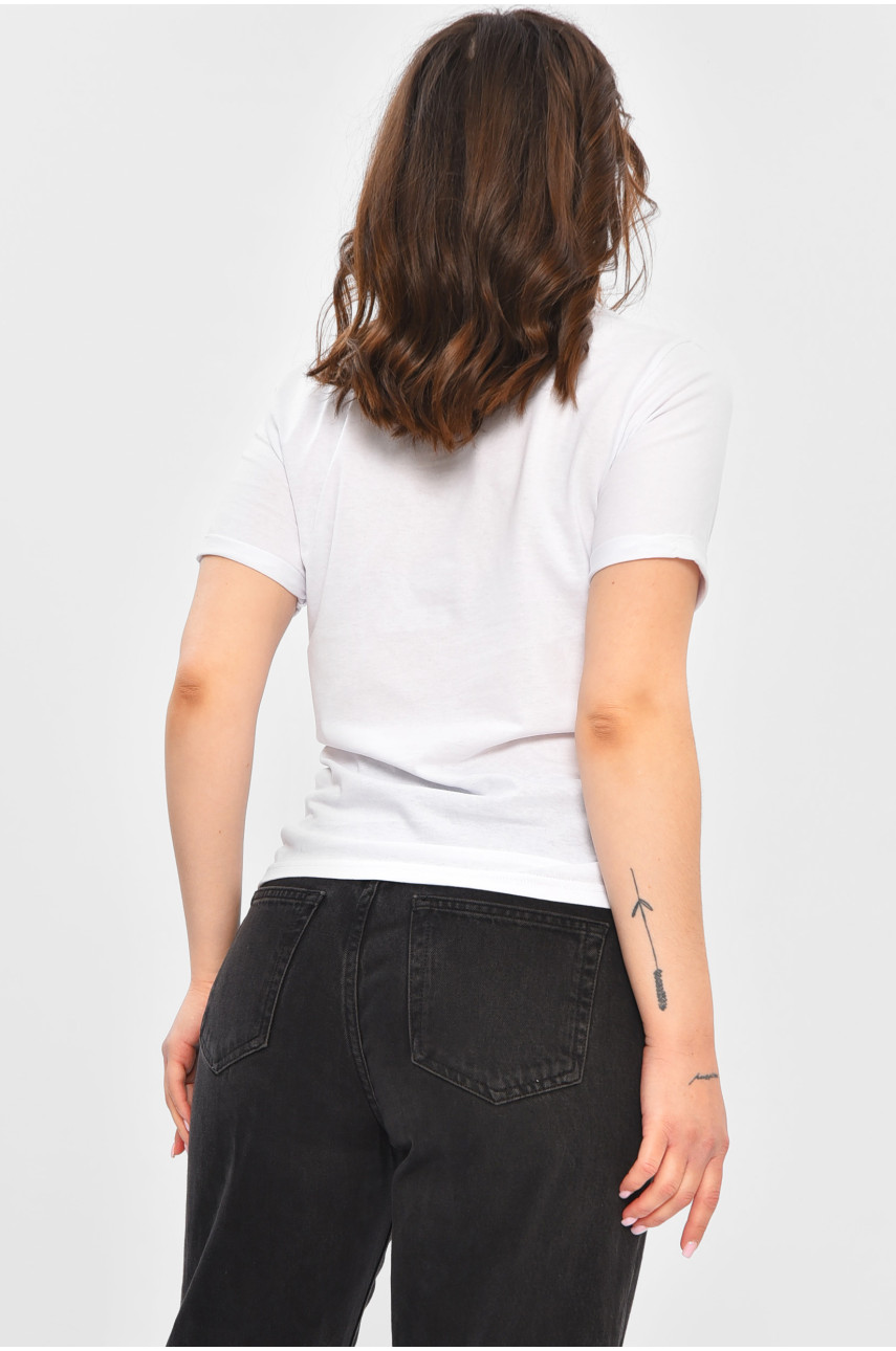 Футболка женская однотонная белого цвета с надписью 57382 202442 Футболка женская однотонная белого цвета с надписью 57382 202442