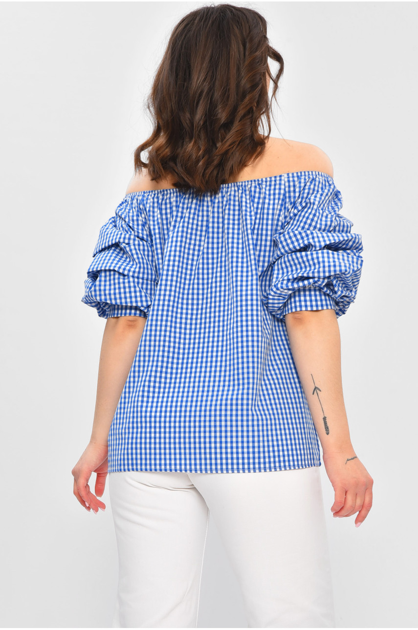 Блуза женская синего цвета в клетку 1418 202459 Блуза женская синего цвета в клетку 1418 202459