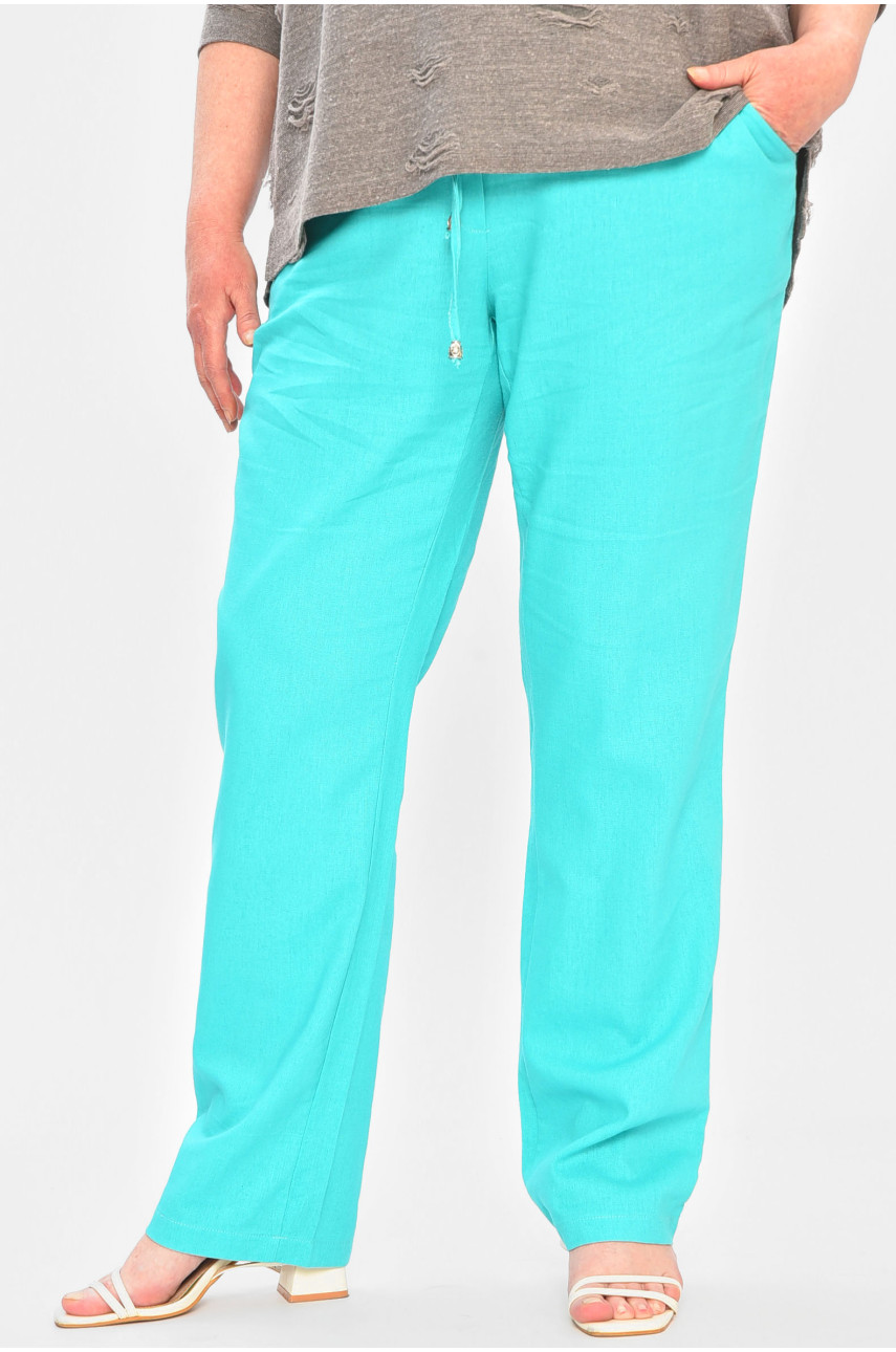 Штаны женские батальные бирюзового цвета 202612 Штаны женские батальные бирюзового цвета 202612