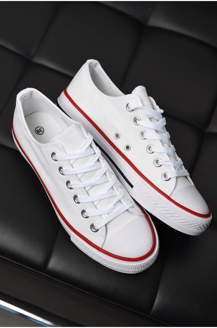 Кеди жіночі текстильні білого кольору на шнурівці 888-1 202841 Кеди жіночі текстильні білого кольору на шнурівці 888-1 202841