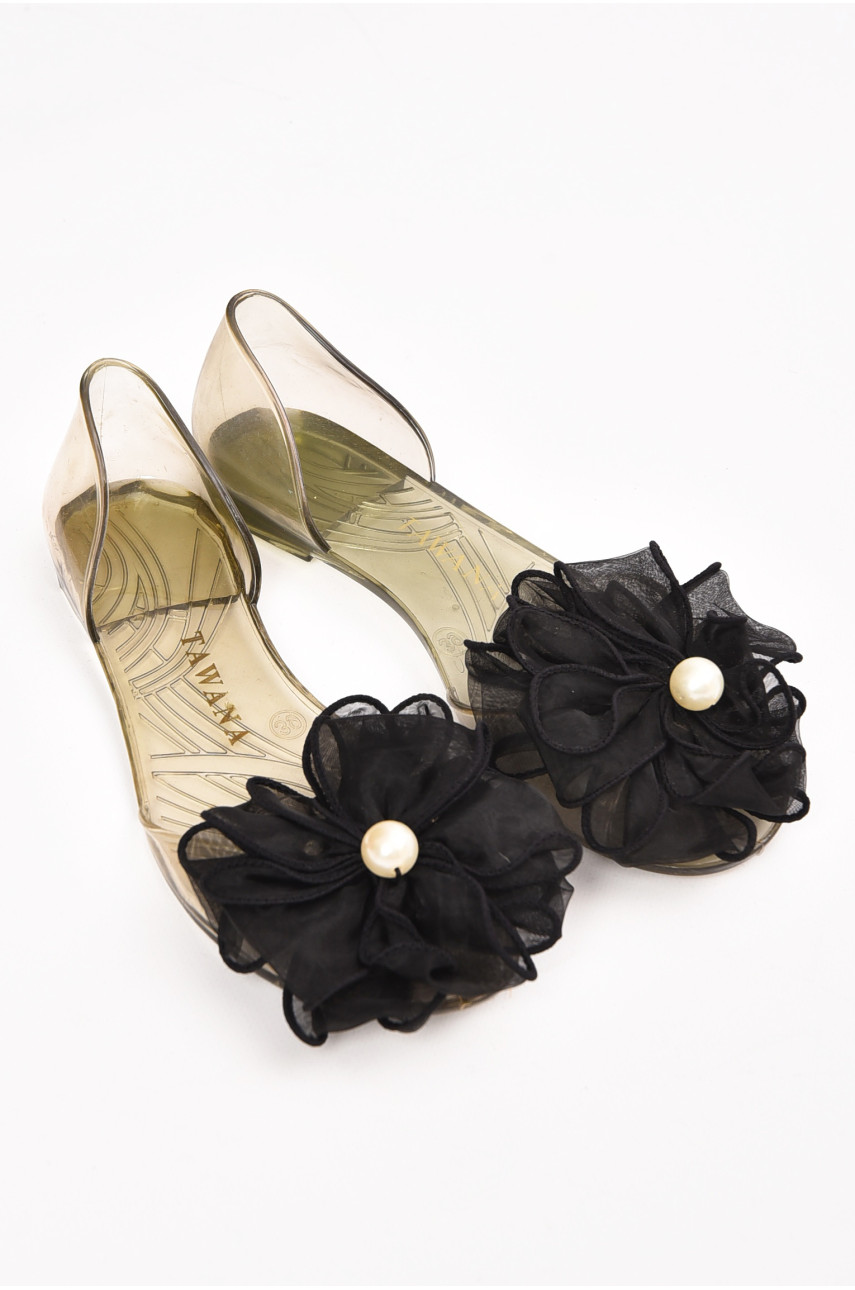 Сандалі жіночі силіконові прозорі з чорою квіткою асорты 202873 Сандалі жіночі силіконові прозорі з чорою квіткою асорты 202873