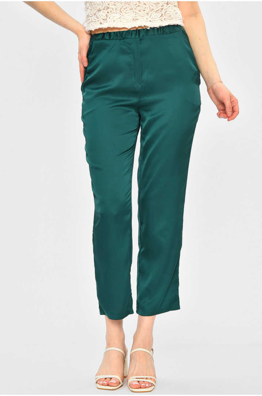 Штани жіночі однотонні темно-зеленого кольору 202890 Штани жіночі однотонні темно-зеленого кольору 202890