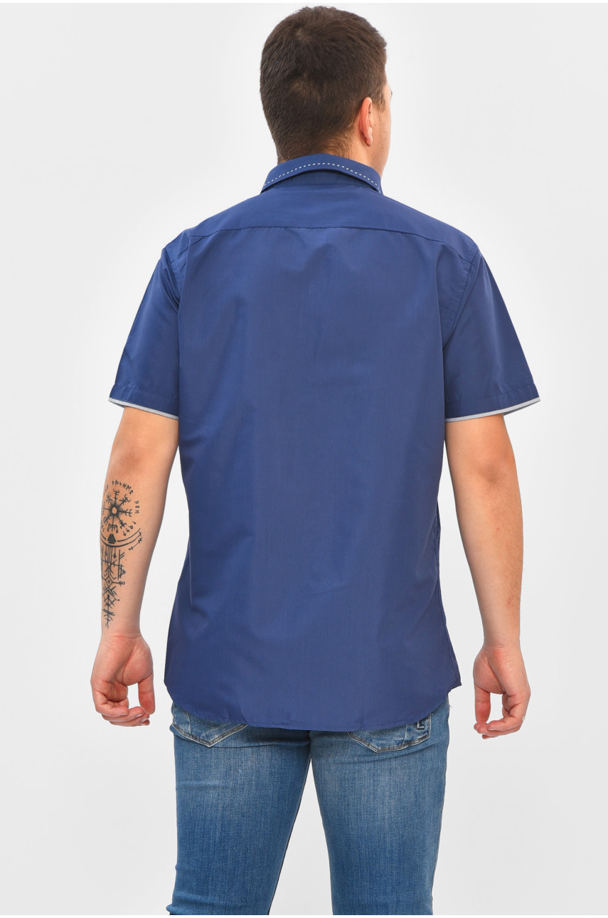 Рубашка мужская однотонная синего цвета 1308 202915