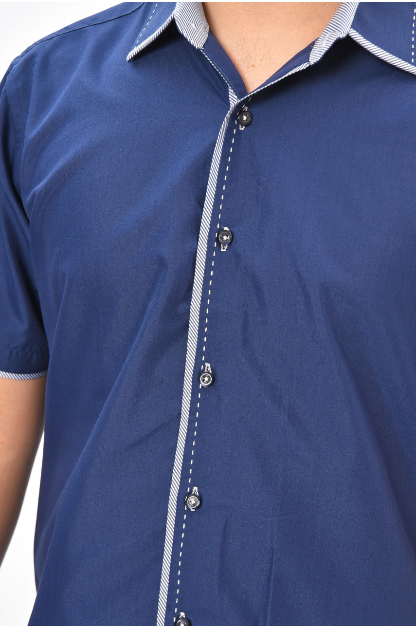 Рубашка мужская однотонная синего цвета 1308 202915
