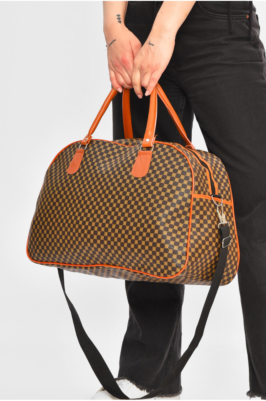 Сумка дорожная унисекс экокожа коричневого цвета с принтом 0918-1 202931