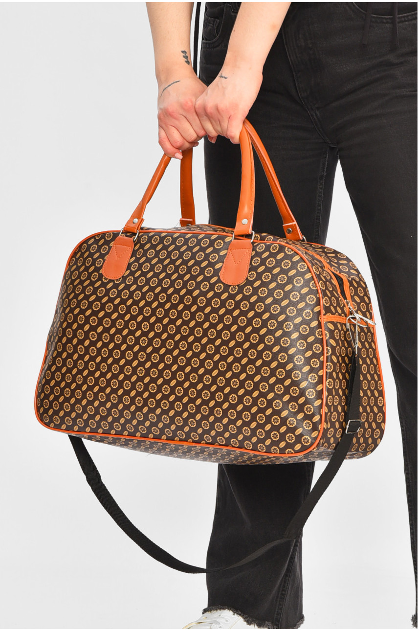 Сумка дорожня унісекс екошкіра коричневого кольору з принтом 0918-1 202932