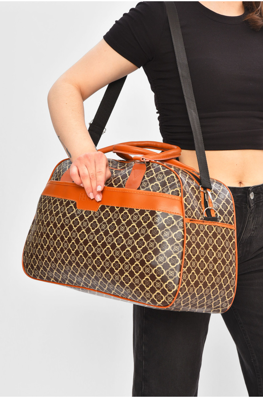 Сумка дорожня унісекс екошкіра коричневого кольору з принтом 0918-1 202934