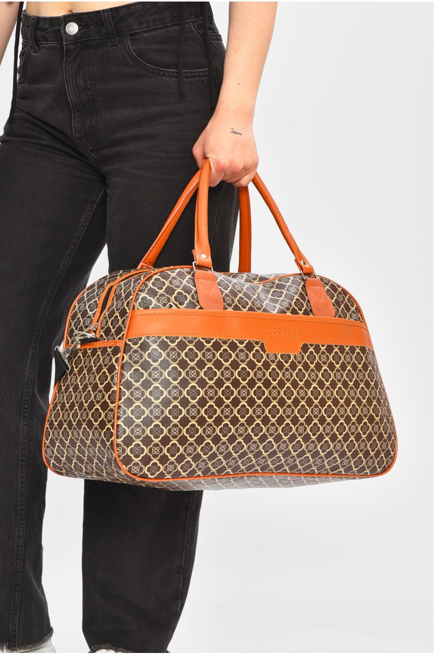 Сумка дорожня унісекс екошкіра коричневого кольору з принтом 0918-1 202934