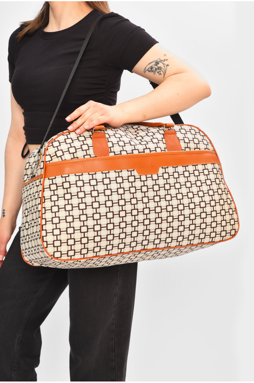 Сумка дорожня унісекс екошкіра бежевого кольору з принтом 0918-2 202937