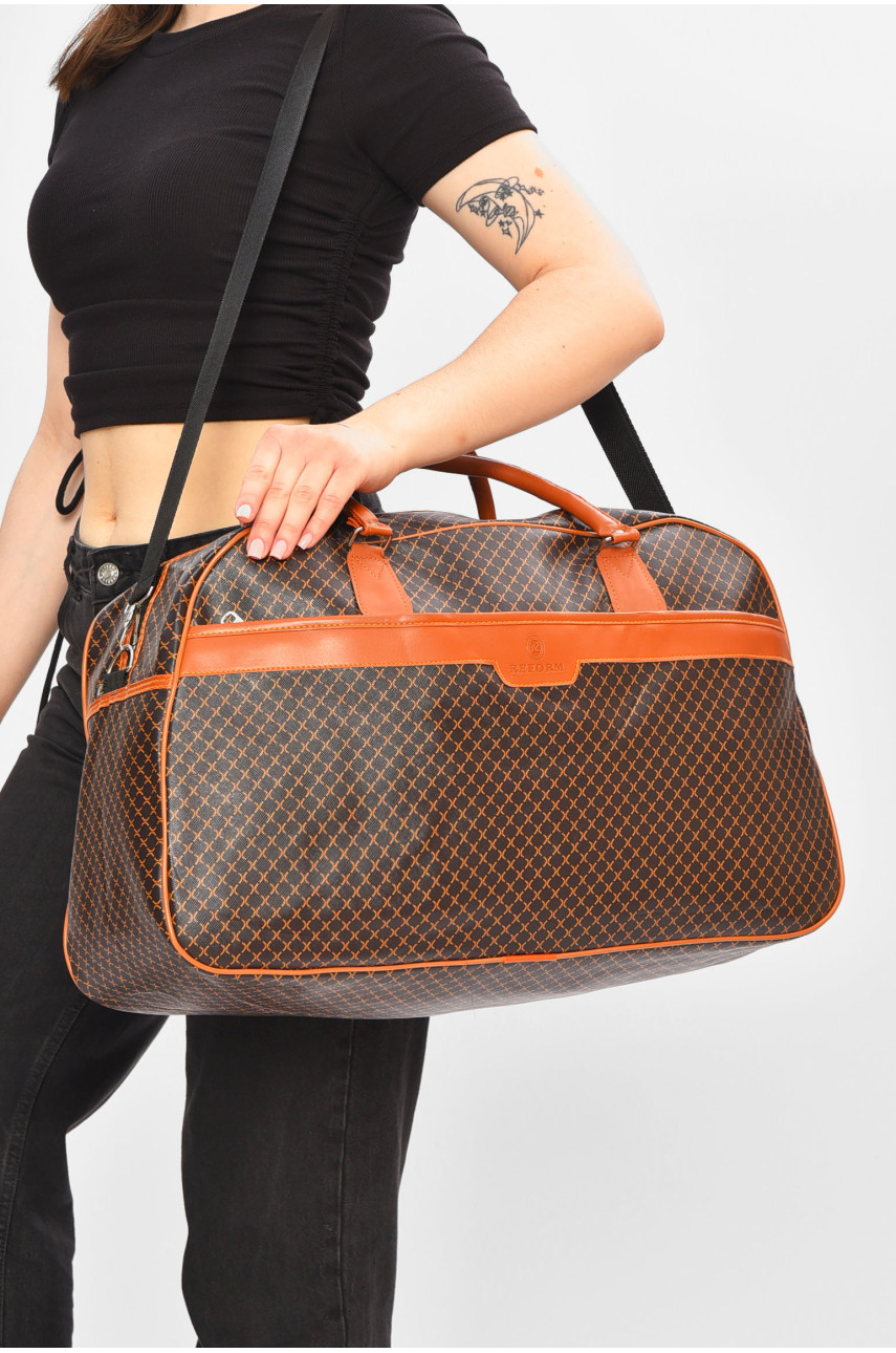 Сумка дорожня унісекс екошкіра коричневого кольору з принтом 0918-2 202938