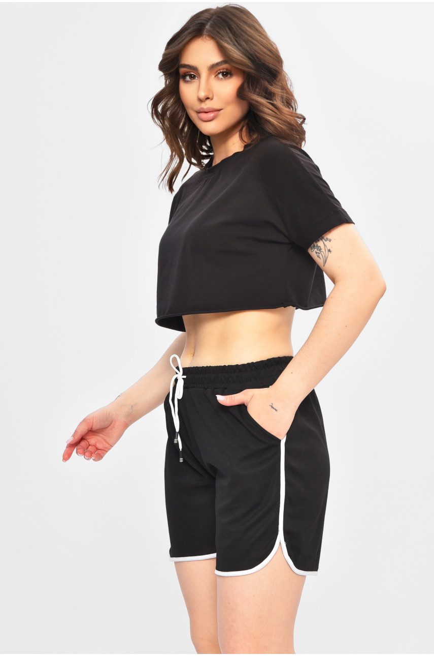 Шорты женские однотонные черного цвета А726 202993 Шорты женские однотонные черного цвета А726 202993