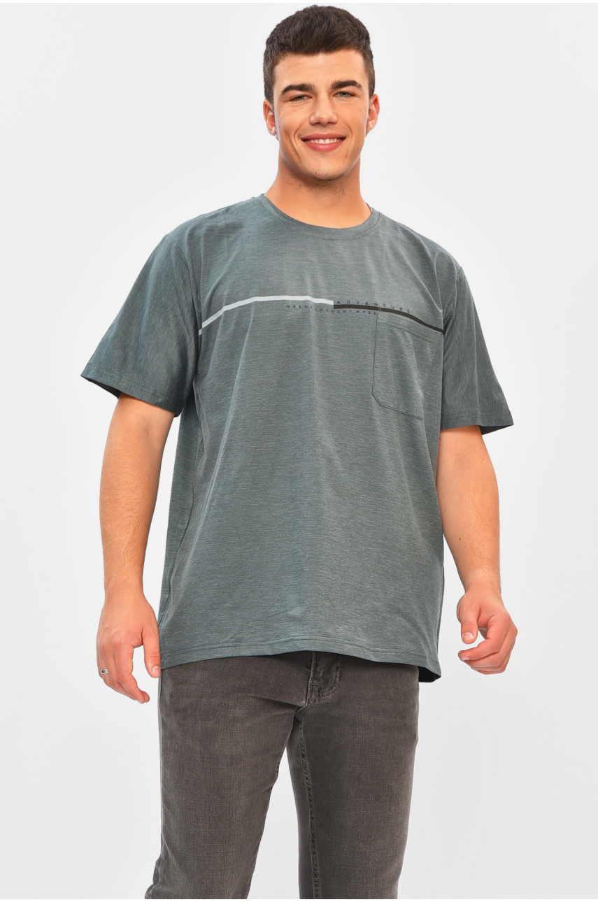 Футболка мужская батальная зеленого цвета А82 203049