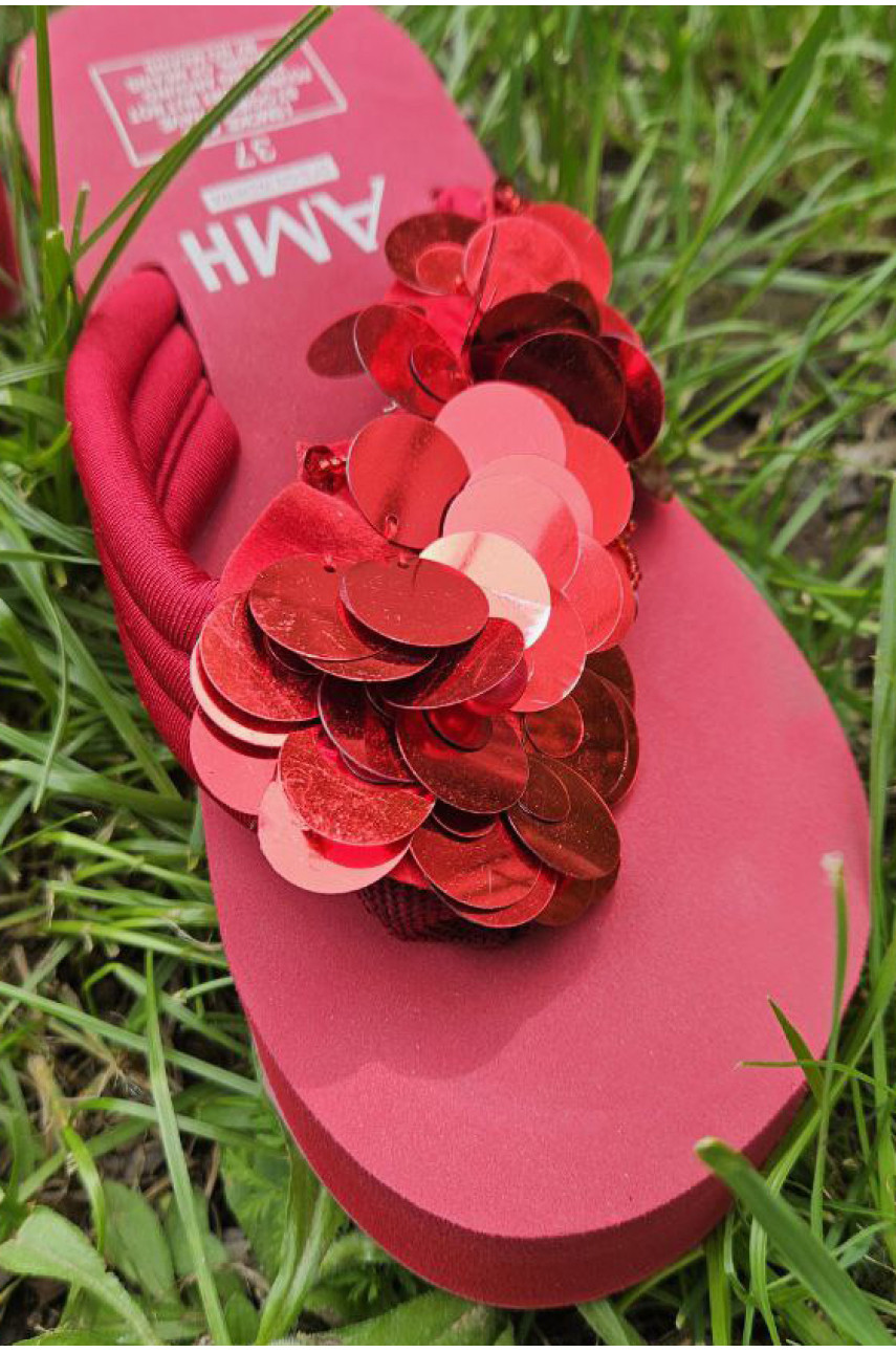 Шлепки женские красного цвета 203066