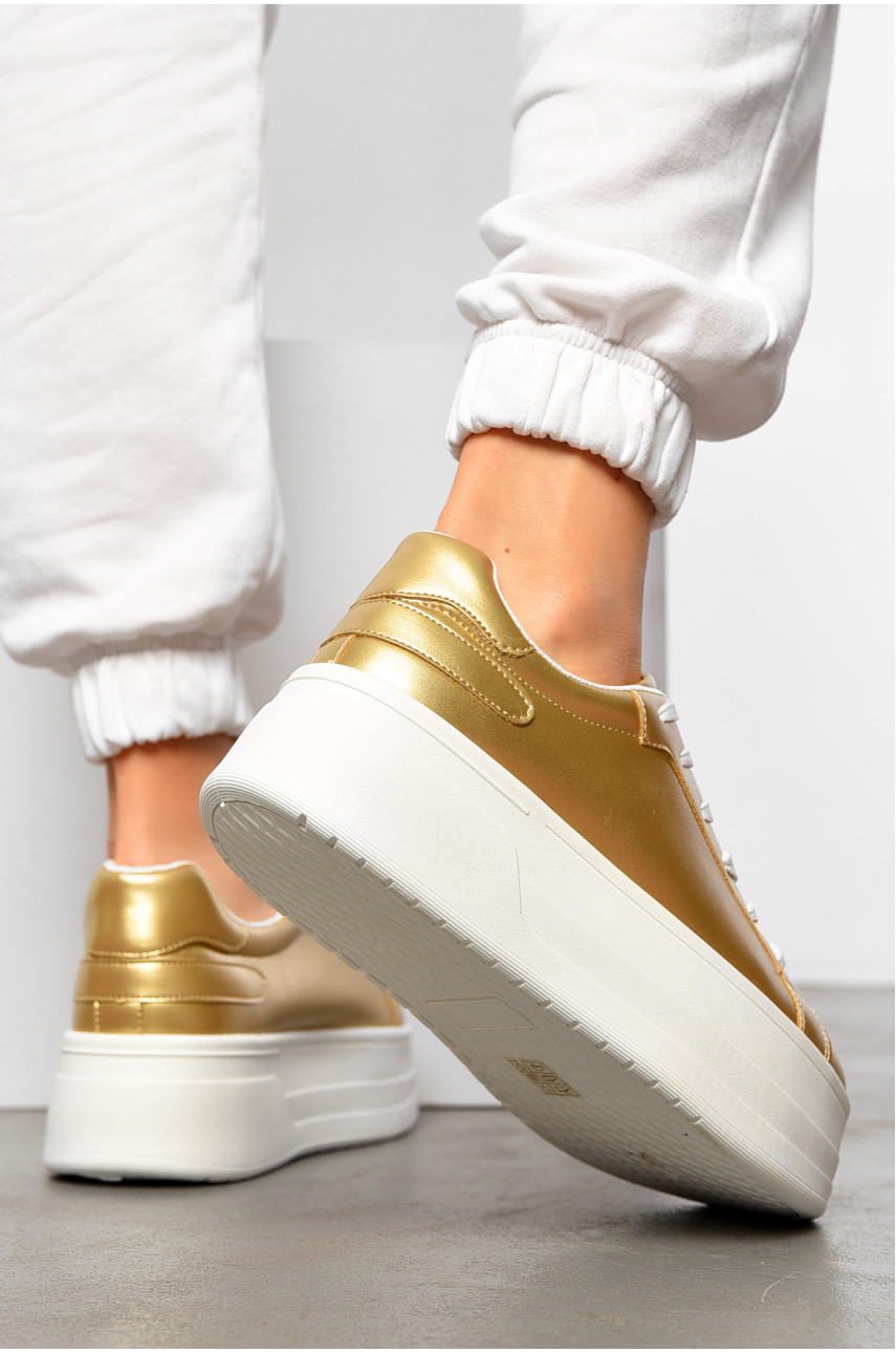 Кроссовки женские золотистого цвета на шнуровке Уценка 2024-17-4а 203075