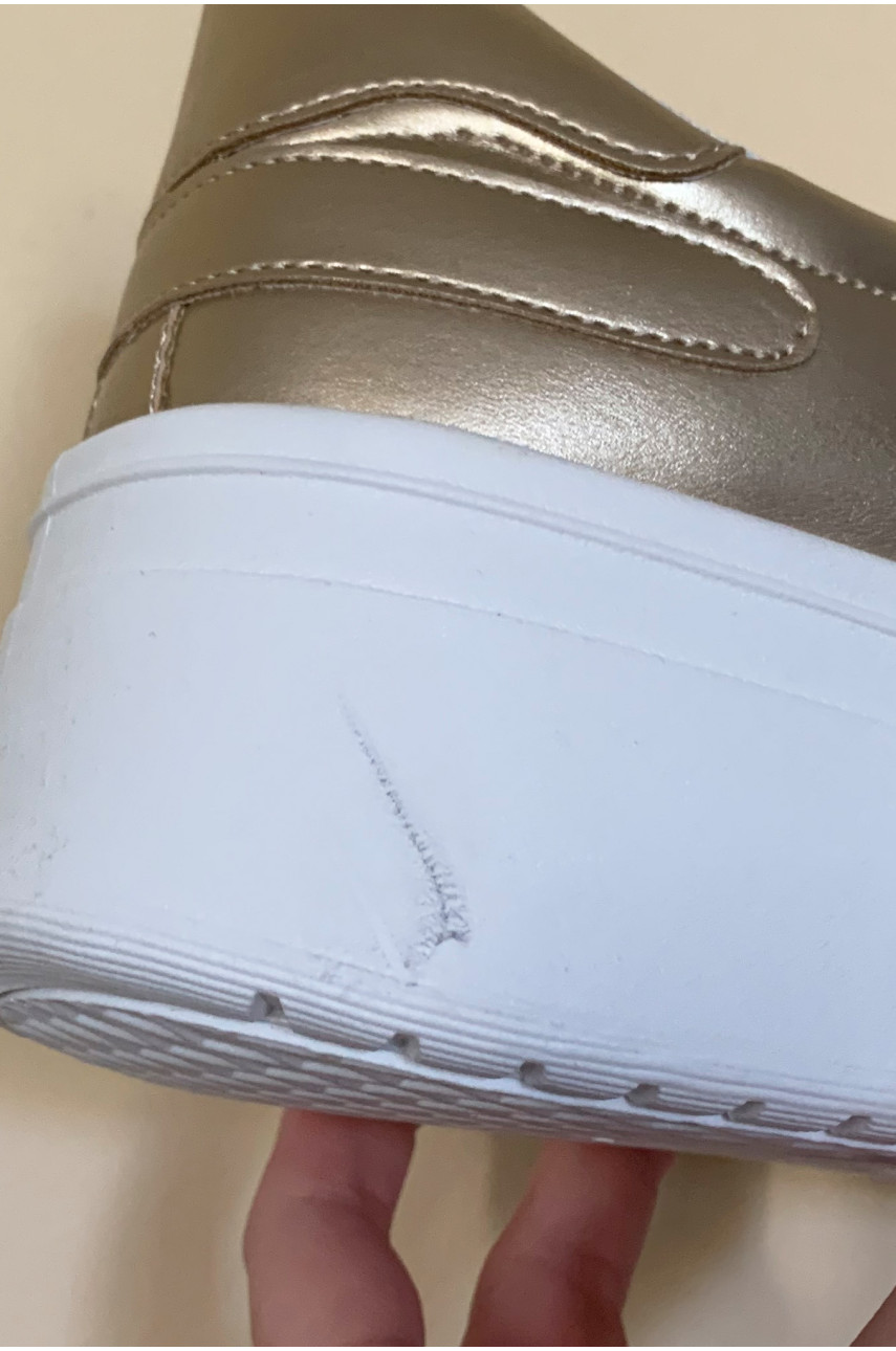 Кроссовки женские золотистого цвета на шнуровке Уценка 2024-17-4а 203075