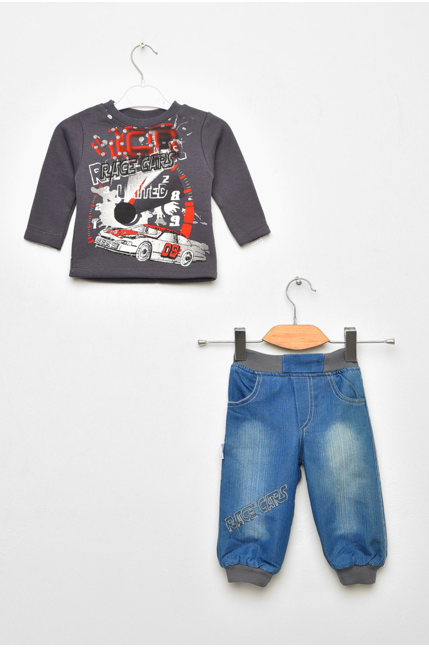 Костюм дитячий для хлопчика сіро-синього кольору на флісі асорти 203125 Костюм дитячий для хлопчика сіро-синього кольору на флісі асорти 203125