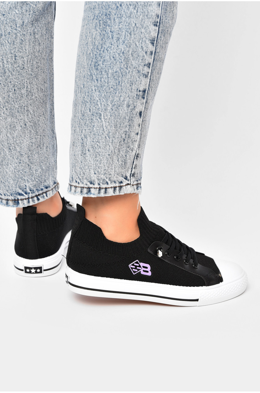 Кеды женские черного цвета на шнуровке текстиль 777-В1093 203131