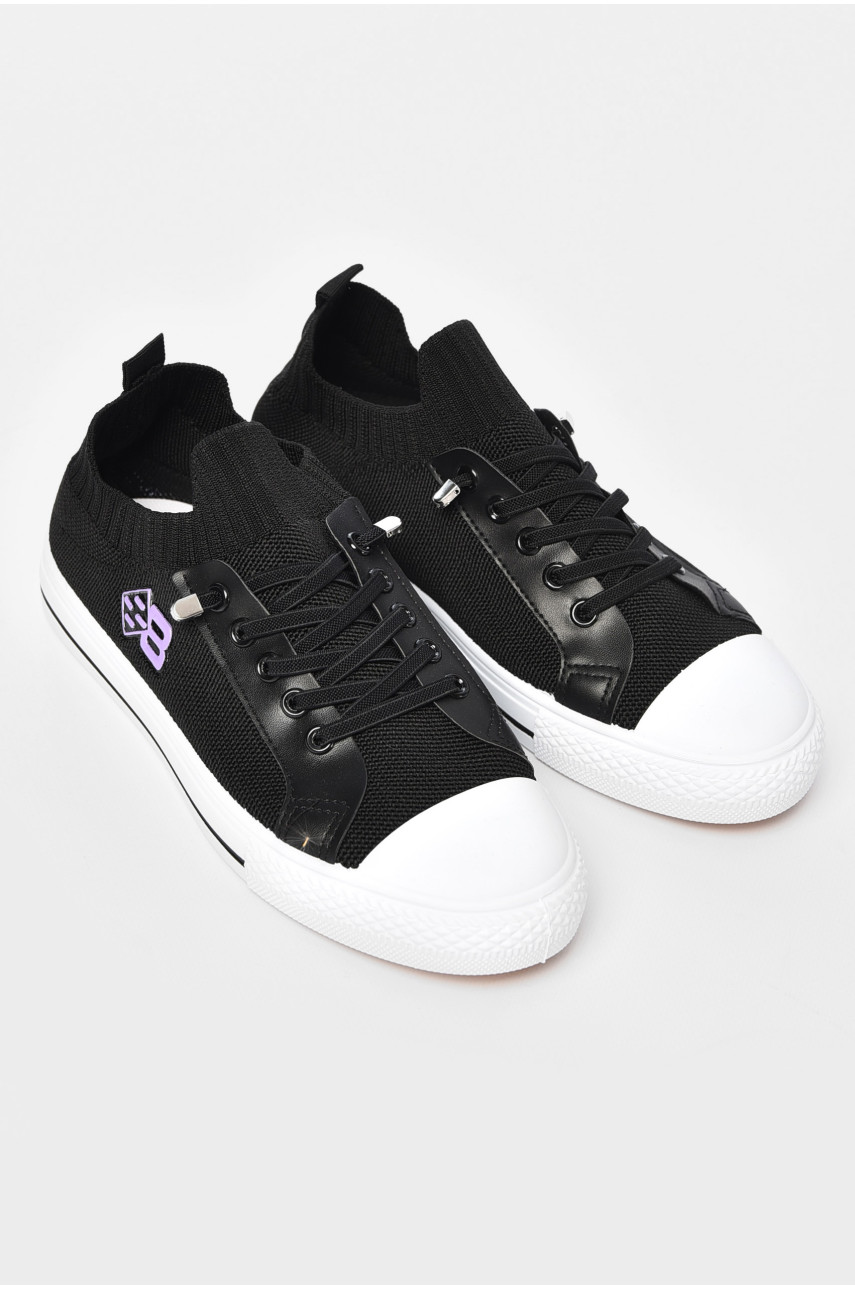 Кеды женские черного цвета на шнуровке текстиль 777-В1093 203131