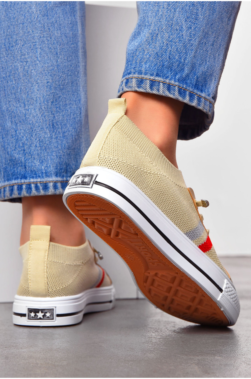 Кеды женские бежевого цвета на шнуровке текстиль 777-В1091 203135